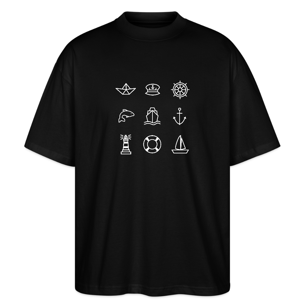 Unisex Oversize Bio-T-Shirt - Nautik Doodles (weiss) - Schwarz