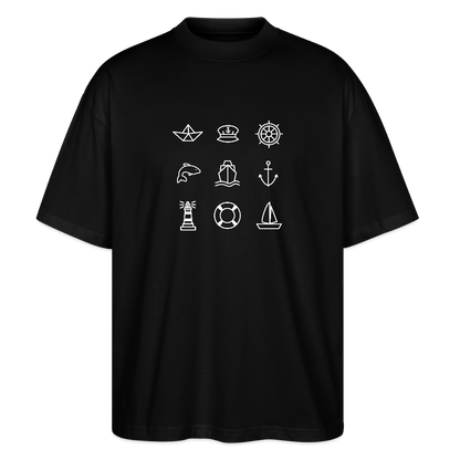 Unisex Oversize Bio-T-Shirt - Nautik Doodles (weiss) - Schwarz