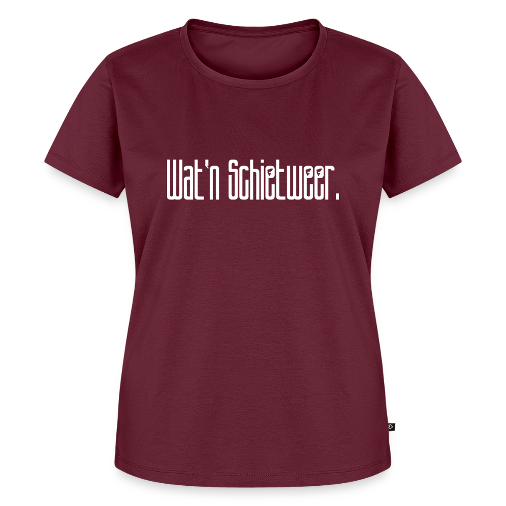 Damen Premium Bio T-Shirt - wat'n Schietweer (weiss) - Burgunderrot