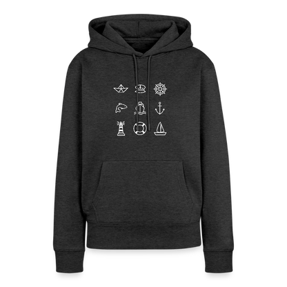 Damen Premium Hoodie - Nautik Doodles (weiss) - Anthrazit meliert
