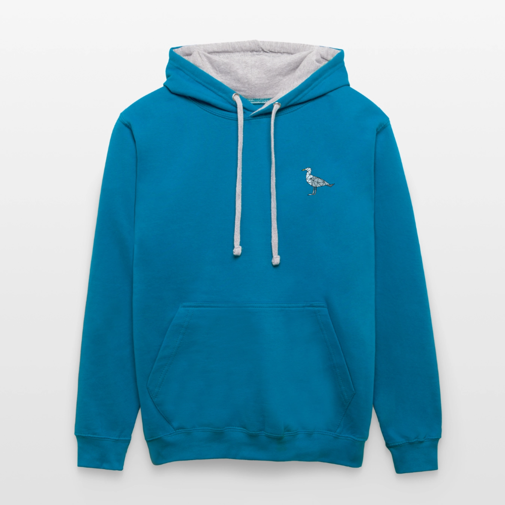 Möwe - Unisex Kontrast-Hoodie - Pfauenblau/Grau meliert