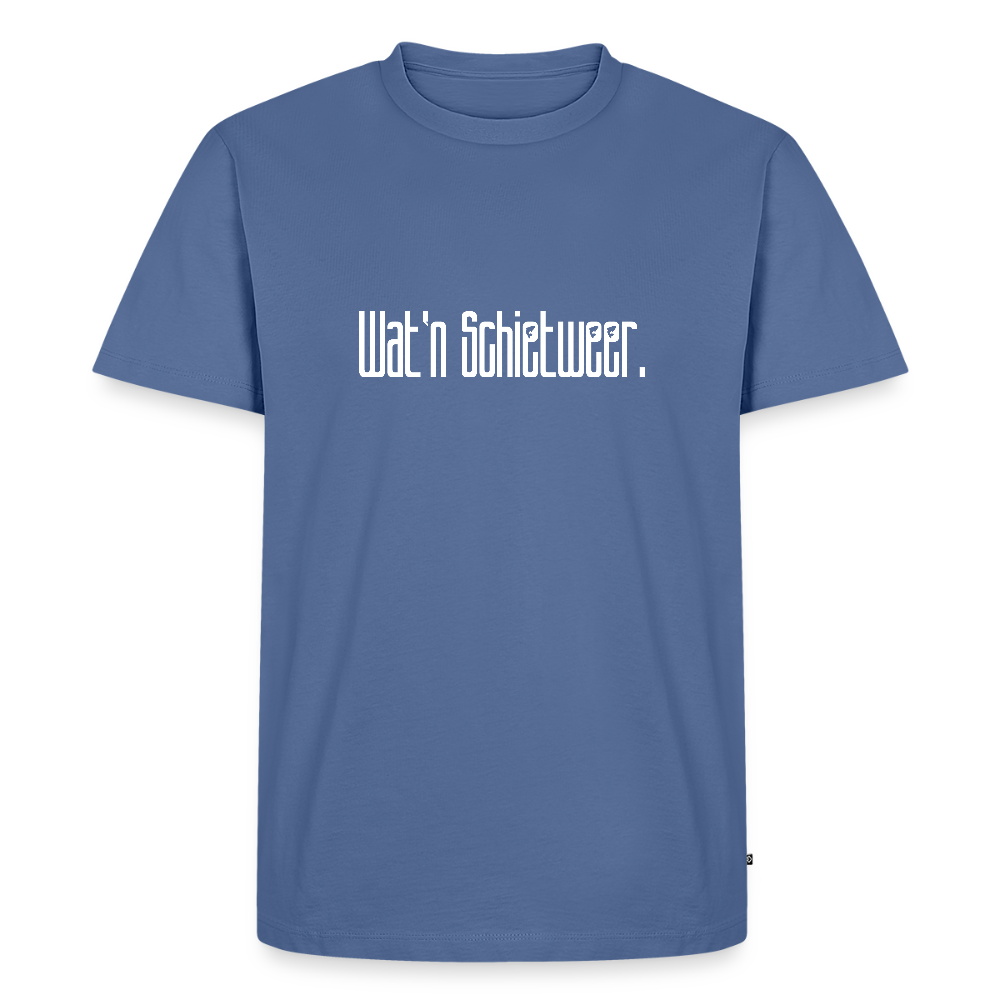 Herren Premium Bio T-Shirt - wat'n Schietweer (weiss) - Taubenblau