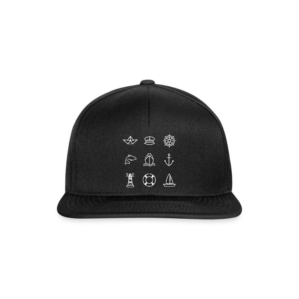 Snapback Cap - Nautik Doodles (weiss) - Schwarz/Schwarz