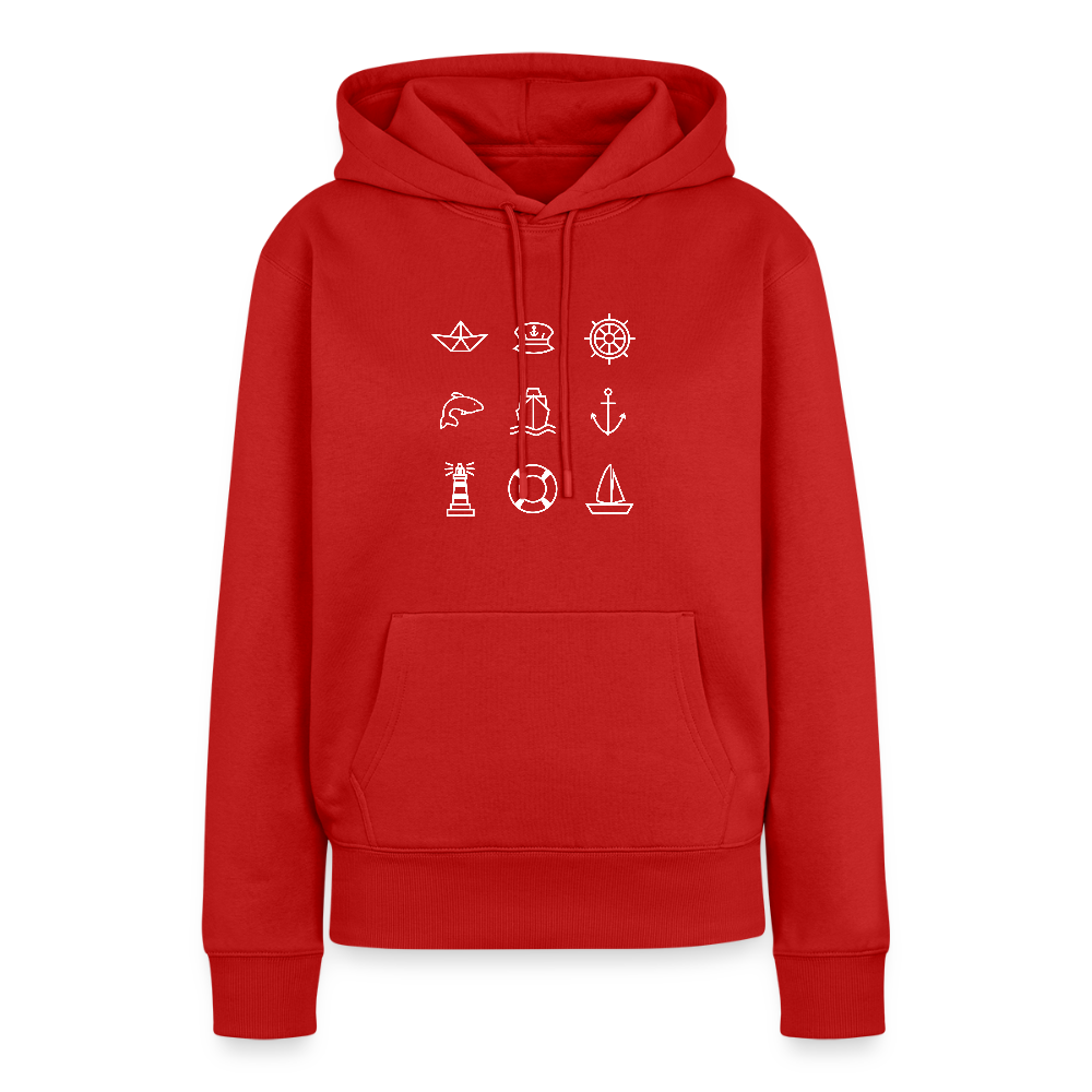 Damen Premium Hoodie - Nautik Doodles (weiss) - Rot