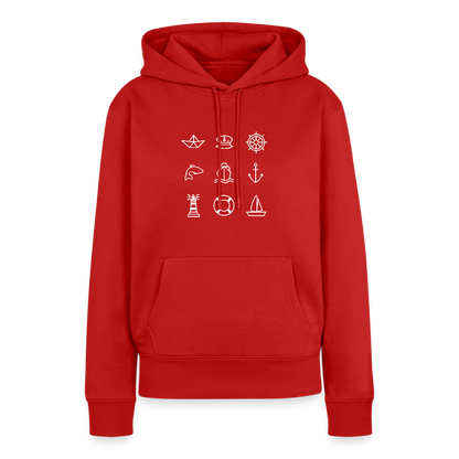 Damen Premium Hoodie - Nautik Doodles (weiss) - Rot