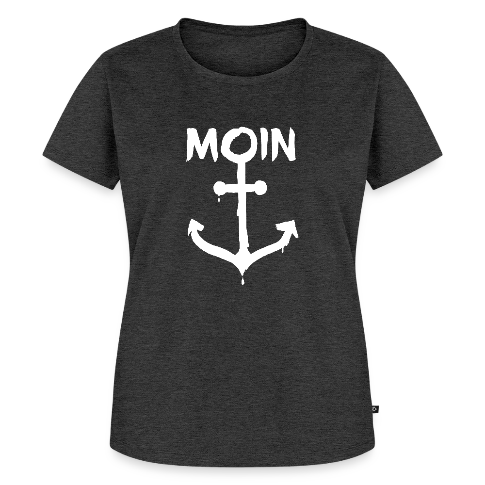 Damen Premium Bio T-Shirt - Moin Anker (weiss) - Anthrazit meliert