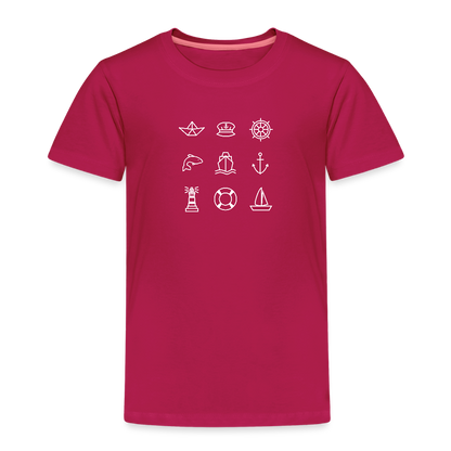 Kinder Premium T-Shirt - Nautik Doodles (weiss) - dunkles Pink