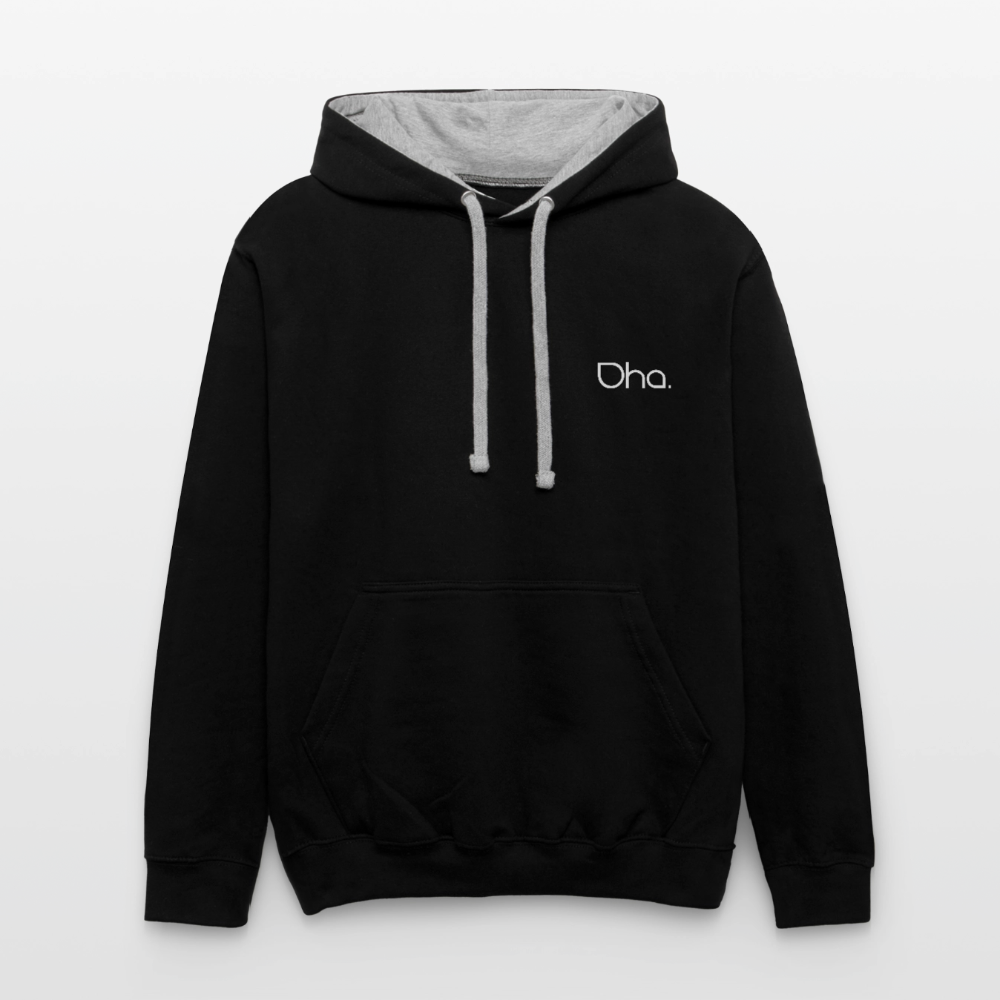 Oha (weiß) - Unisex Kontrast-Hoodie - Schwarz/Grau meliert