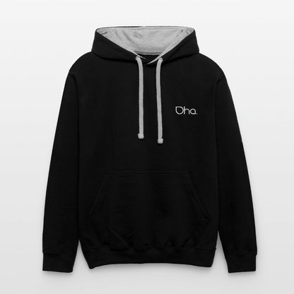 Oha (weiß) - Unisex Kontrast-Hoodie - Schwarz/Grau meliert