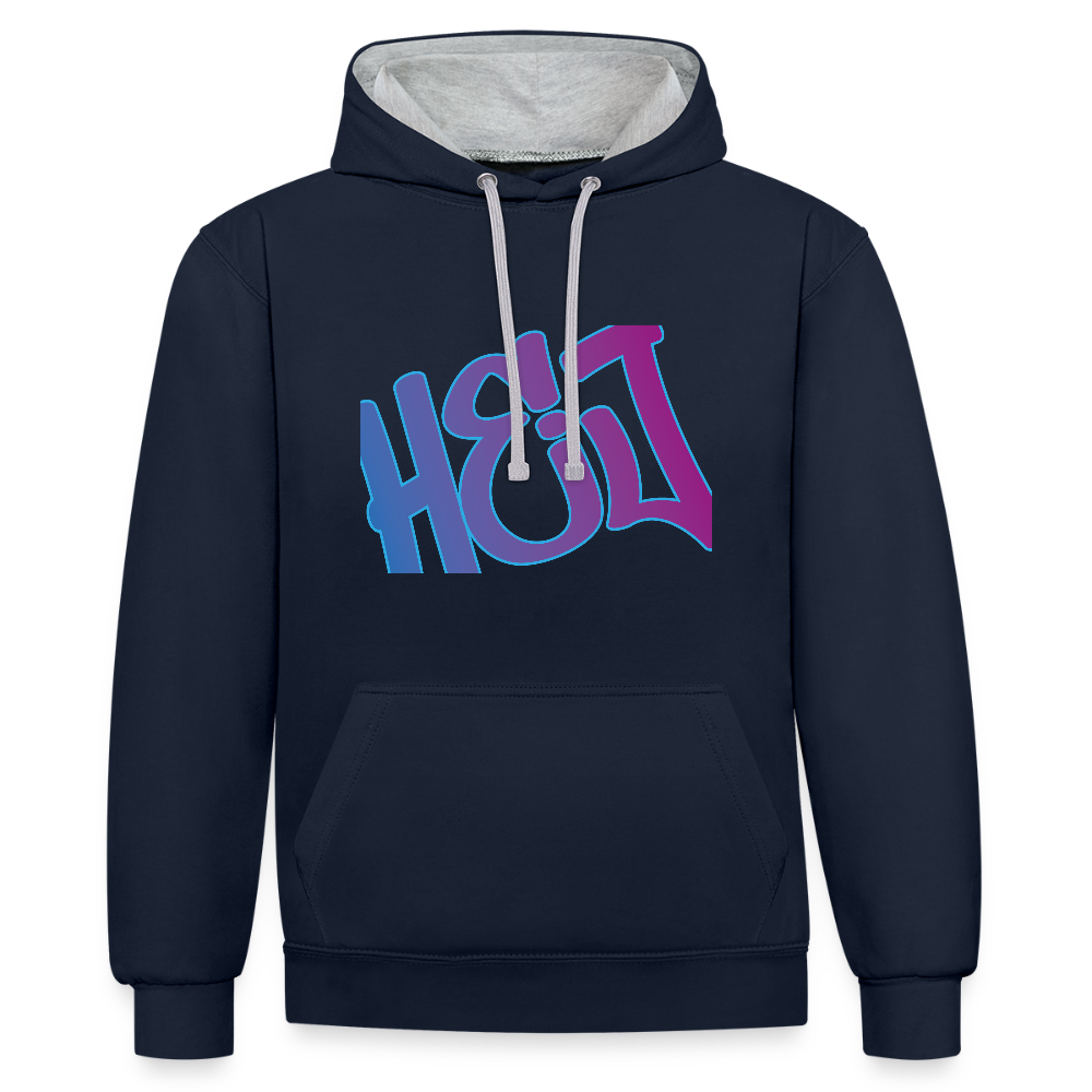 Unisex Kontrast-Hoodie - Hej - Navy/Grau meliert