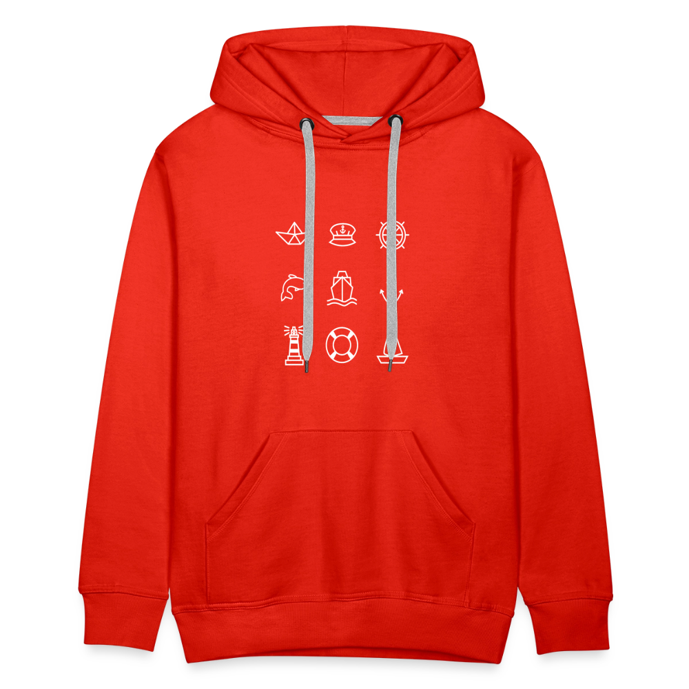 Herren Premium Hoodie - Nautik Doodles (weiss) - Rot
