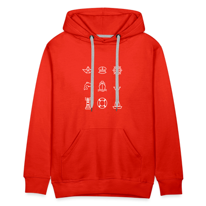 Herren Premium Hoodie - Nautik Doodles (weiss) - Rot
