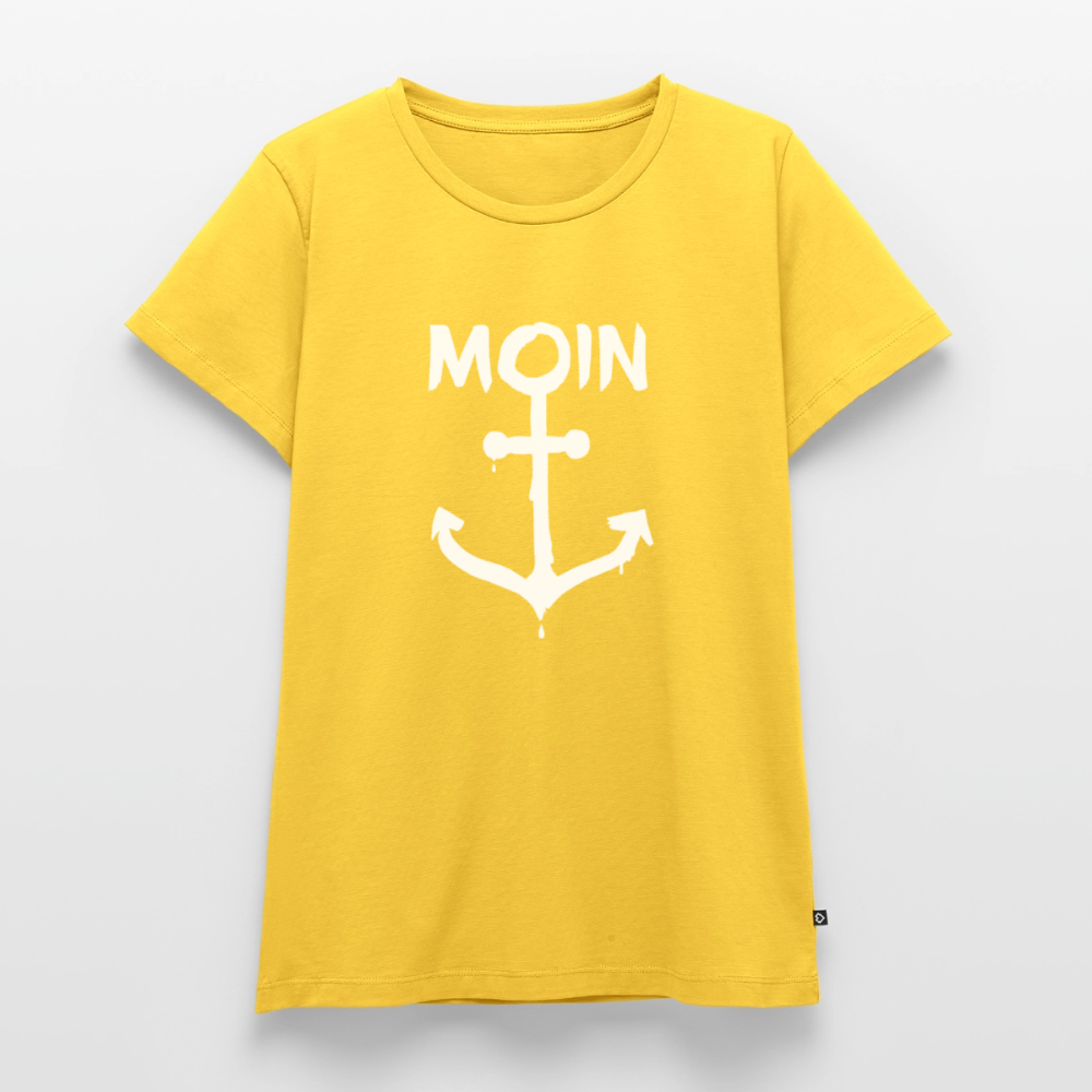 Damen Premium Bio T-Shirt - Moin Anker (weiss) - Gelb