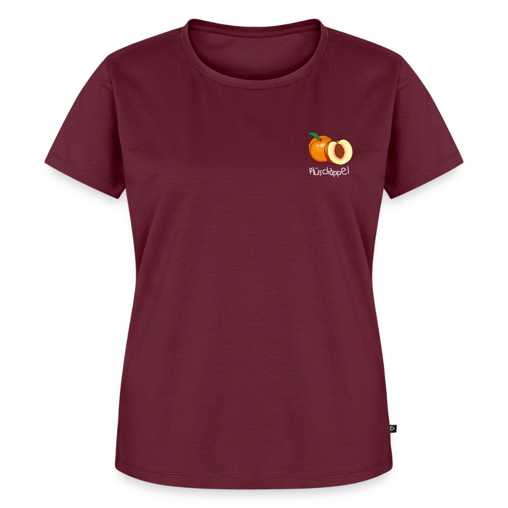 Damen Premium Bio T-Shirt - Plüschappel (weiß) - Burgunderrot