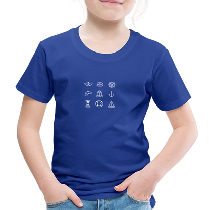 Kinder Premium T-Shirt - Nautik Doodles (weiss) - Königsblau