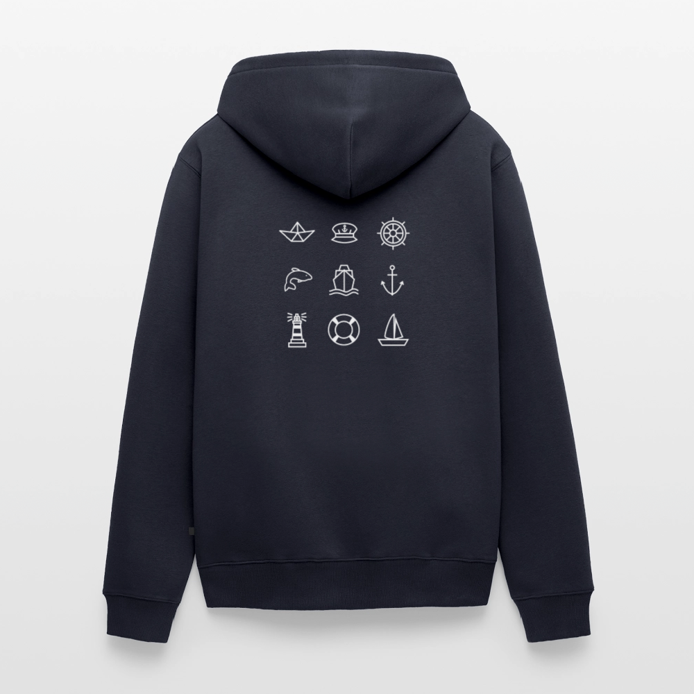 Herren Premium Kapuzenjacke - Nautik Doodles (weiss) - Navy