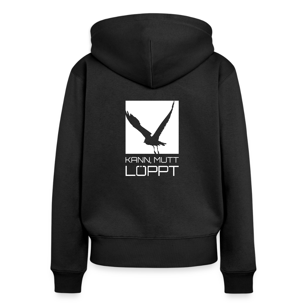 Damen Premium Kapuzenjacke - kann, mutt, löppt - Schwarz