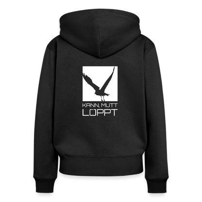 Damen Premium Kapuzenjacke - kann, mutt, löppt - Schwarz