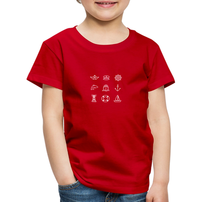 Kinder Premium T-Shirt - Nautik Doodles (weiss) - Rot