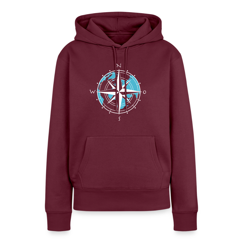 Damen Premium Hoodie - Kompass (weiss) - Burgunderrot