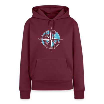 Damen Premium Hoodie - Kompass (weiss) - Burgunderrot