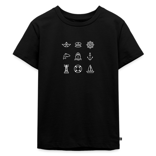 Kinder Premium T-Shirt - Nautik Doodles (weiss) - Schwarz
