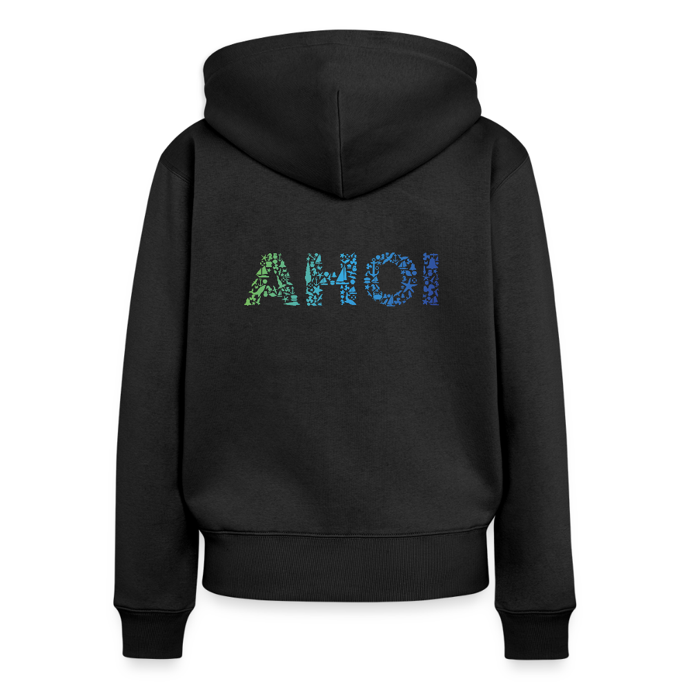 Damen Premium Kapuzenjacke - Ahoi doodles - Schwarz