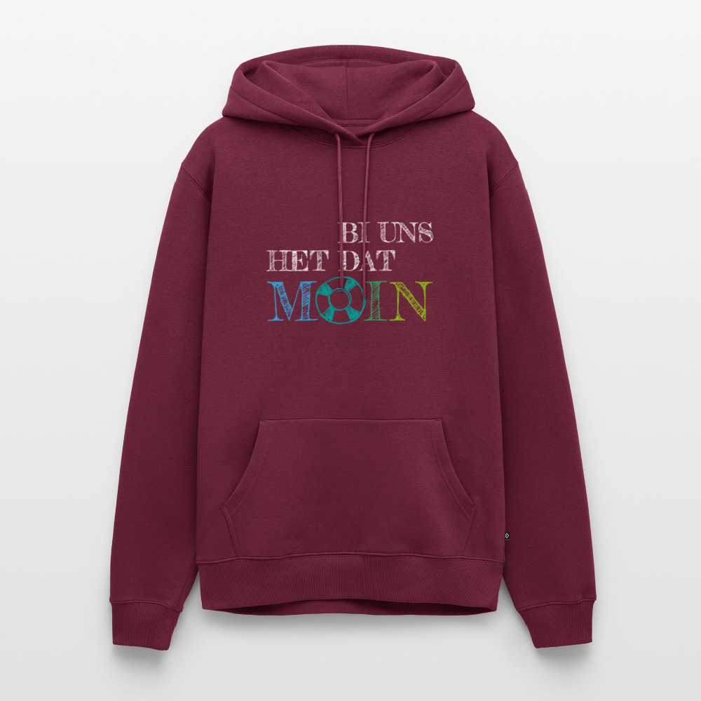 Herren Premium Hoodie- Bi uns het dat Moin (weiss) - Burgunderrot