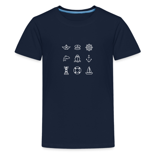 Teenager Premium T-Shirt - Nautik Doodles (weiss) - Navy