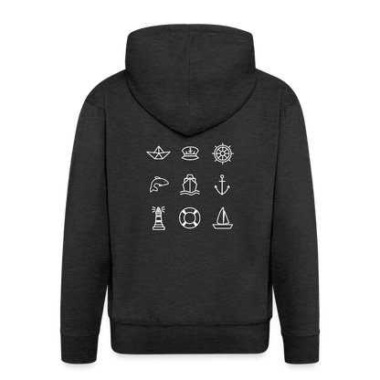 Herren Premium Kapuzenjacke - Nautik Doodles (weiss) - Anthrazit