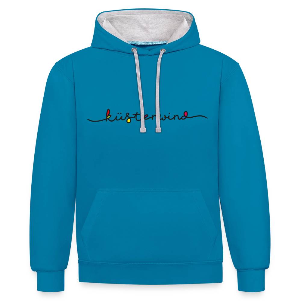 Küstenwind - Unisex Kontrast-Hoodie - Pfauenblau/Grau meliert