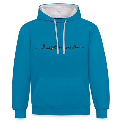 Küstenwind - Unisex Kontrast-Hoodie - Pfauenblau/Grau meliert