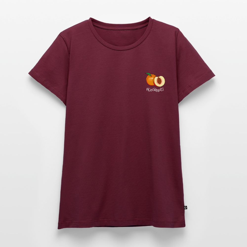 Damen Premium Bio T-Shirt - Plüschappel (weiß) - Burgunderrot