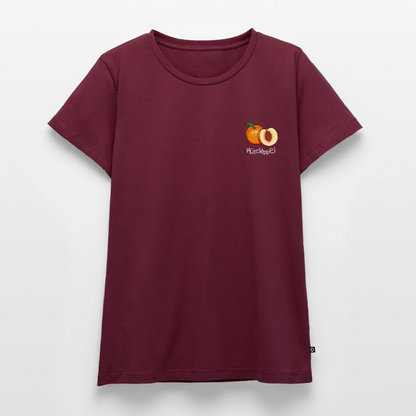 Damen Premium Bio T-Shirt - Plüschappel (weiß) - Burgunderrot