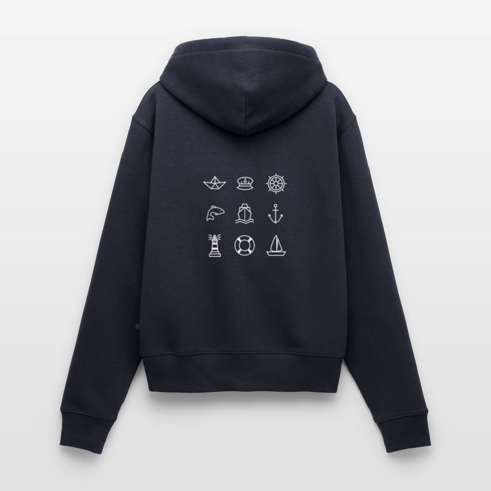 Damen Premium Kapuzenjacke - Nautik Doodles (weiss) - Navy