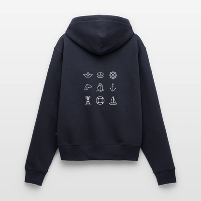 Damen Premium Kapuzenjacke - Nautik Doodles (weiss) - Navy