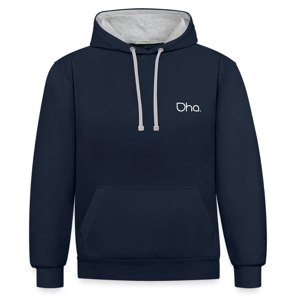 Oha (weiß) - Unisex Kontrast-Hoodie - Navy/Grau meliert