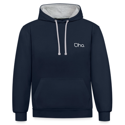 Oha (weiß) - Unisex Kontrast-Hoodie - Navy/Grau meliert