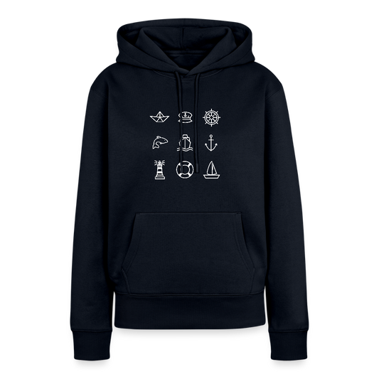 Damen Premium Hoodie - Nautik Doodles (weiss) - Navy