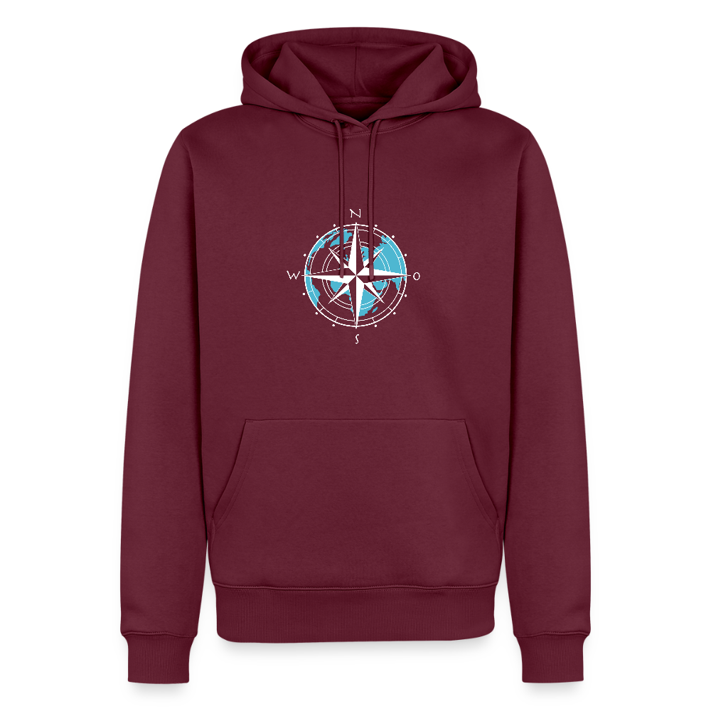 Herren Premium Hoodie - Kompass (weiss) - Burgunderrot