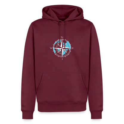 Herren Premium Hoodie - Kompass (weiss) - Burgunderrot