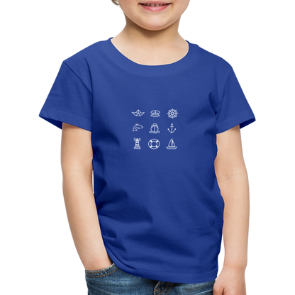 Kinder Premium T-Shirt - Nautik Doodles (weiss) - Königsblau