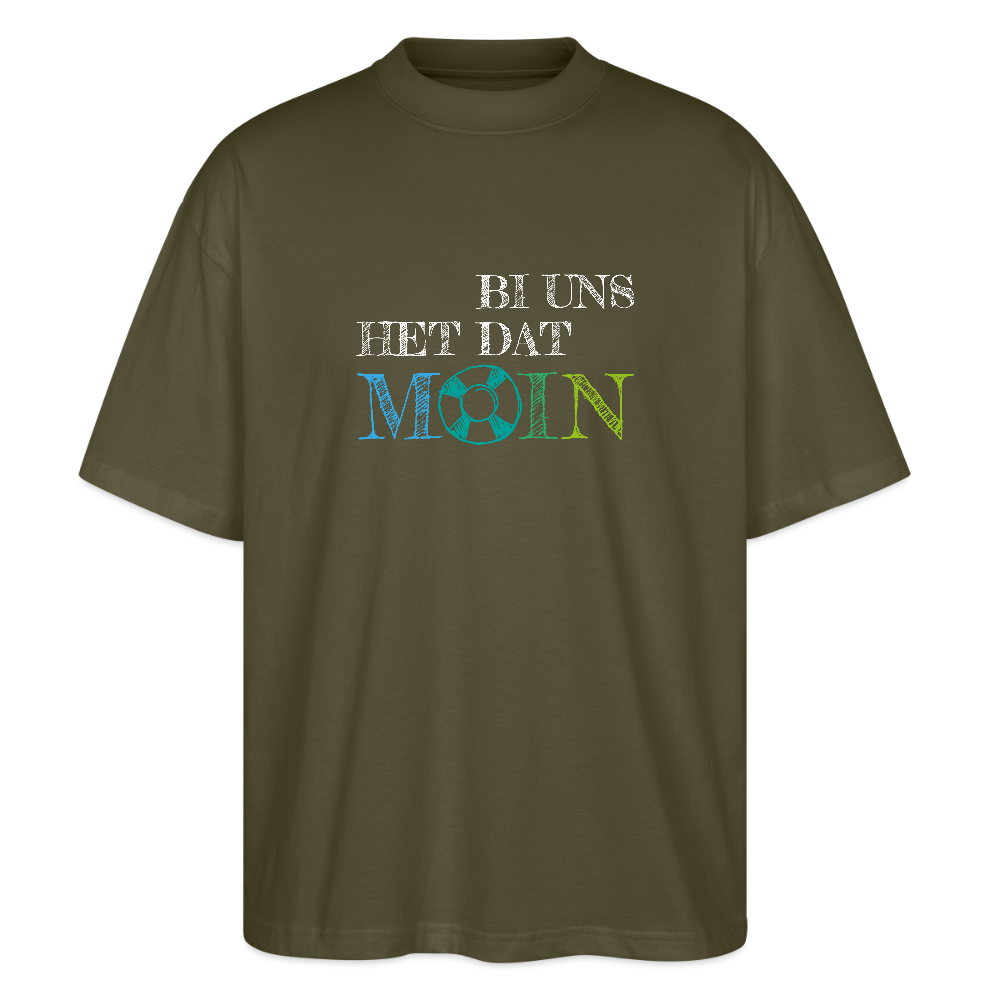 Unisex Oversize Bio-T-Shirt - Bi uns het dat Moin (weiss) - Khaki