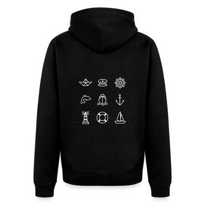 Herren Premium Kapuzenjacke - Nautik Doodles (weiss) - Schwarz
