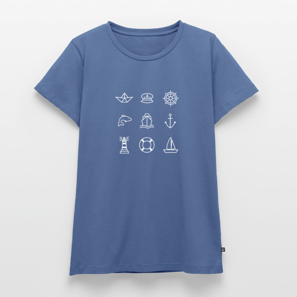 Damen Premium Bio T-Shirt - Nautik Doodles (weiss) - Taubenblau