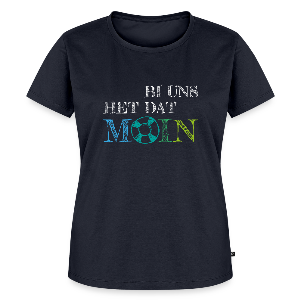 Damen Premium Bio T-Shirt - Bi uns het dat Moin (weiss) - Navy