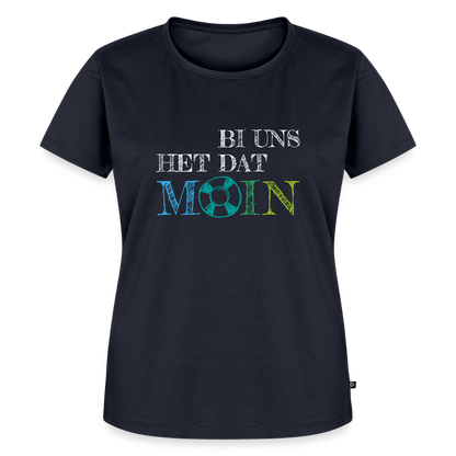 Damen Premium Bio T-Shirt - Bi uns het dat Moin (weiss) - Navy
