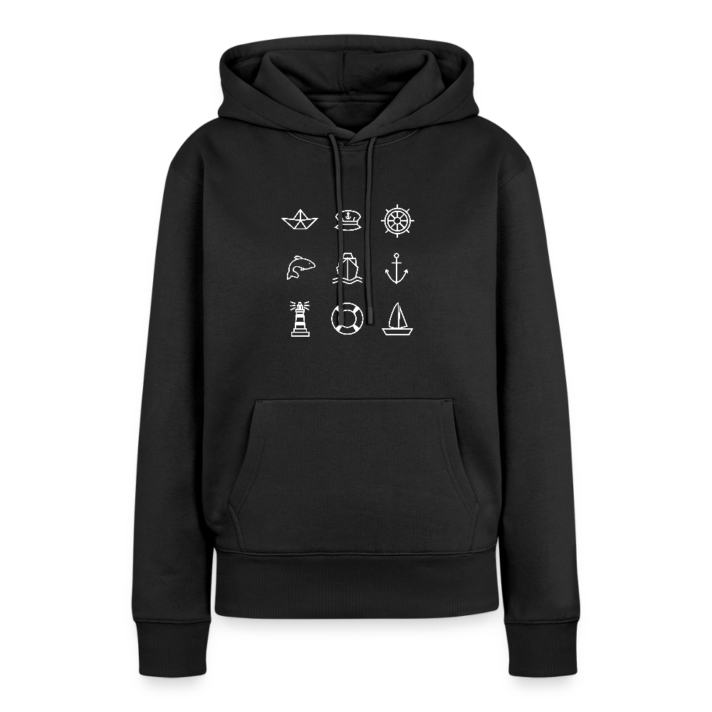 Damen Premium Hoodie - Nautik Doodles (weiss) - Schwarz