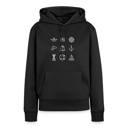 Damen Premium Hoodie - Nautik Doodles (weiss) - Schwarz