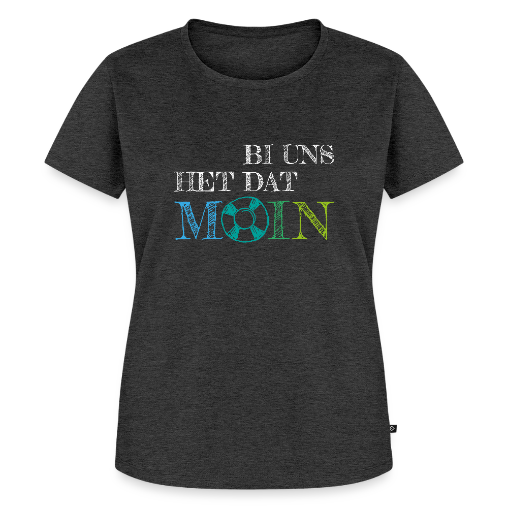 Damen Premium Bio T-Shirt - Bi uns het dat Moin (weiss) - Anthrazit meliert